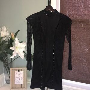 Topshop Lace Ruffle Dress with stud detail